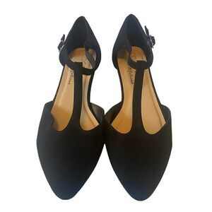 Coconuts by Matisse Black Faux Suede Pointed Toe Ankle Strap Low Heel Flats